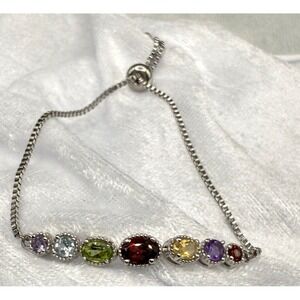 Rhinestone Bolo Bracelet Adjustable Rainbow Size Up to‎  9"